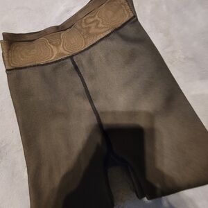 3 PR SHERPA LINED LADIES TIGHTS EUC FOOTED BROWN COMPRESSION OSFM WARM COMFY